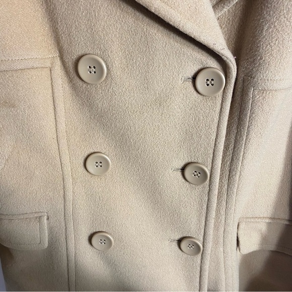 Moda International Wool Blend Pea Coat Large Camel Tan Brown Double Breasted - Picture 3 of 8